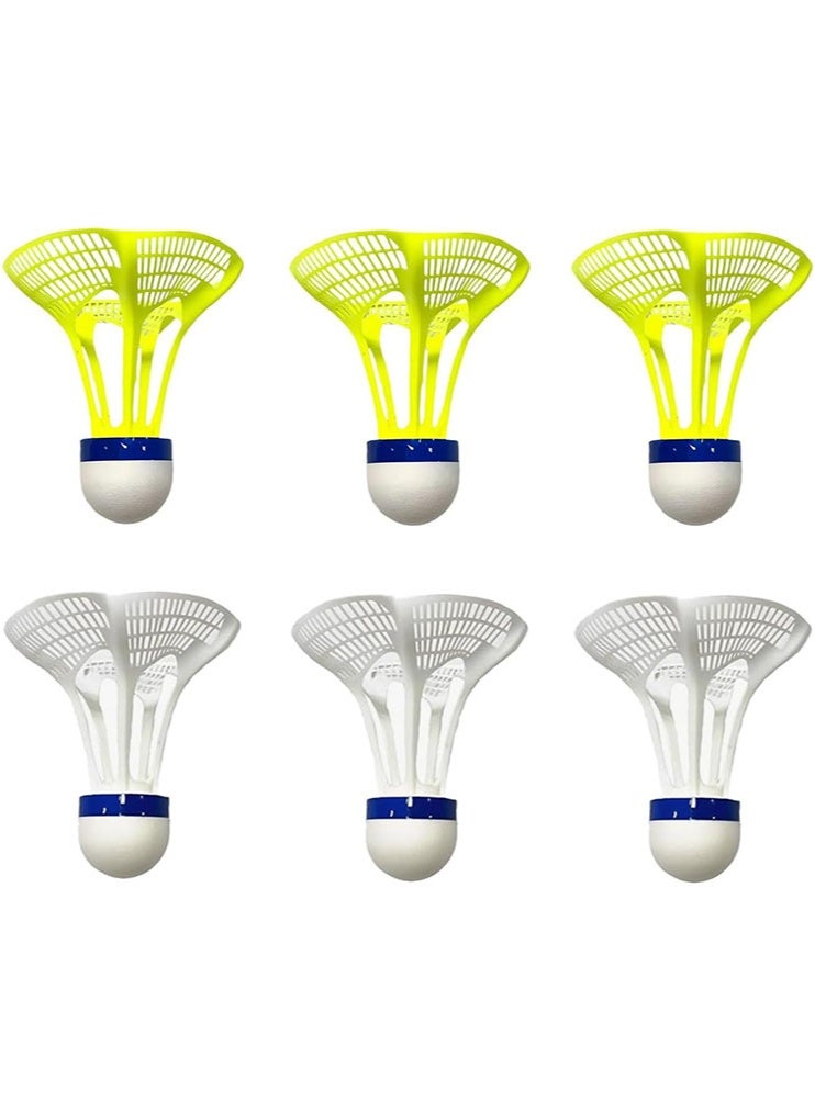 الوجبة 6 كرات ريشة طائرة مقاومة للرياح، كرات ريشة طائرة، صفراء وبيضاء برأس مزدوج من الفلين الناعم، كرات ريشة عالية المرونة للتدريب في الهواء الطلق، والألعاب العائلية، والأنشطة المدرسية - Image 1